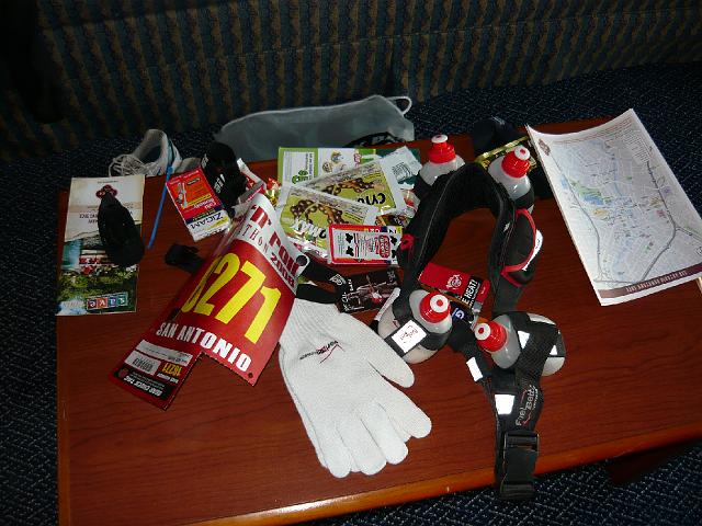 P1000018.JPG - Getting my gear together before the marathon.
