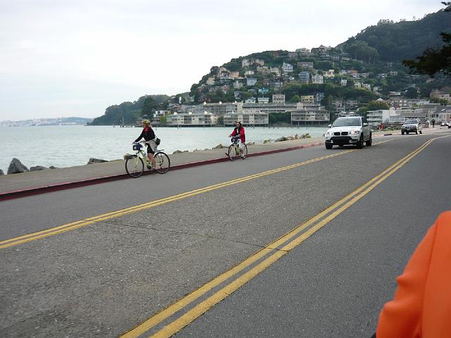 P1000203.JPG - More Sausalito... and more rented bikes.  Renting a bike, crossing the bridge and returning via ferry is a major tourist experience.